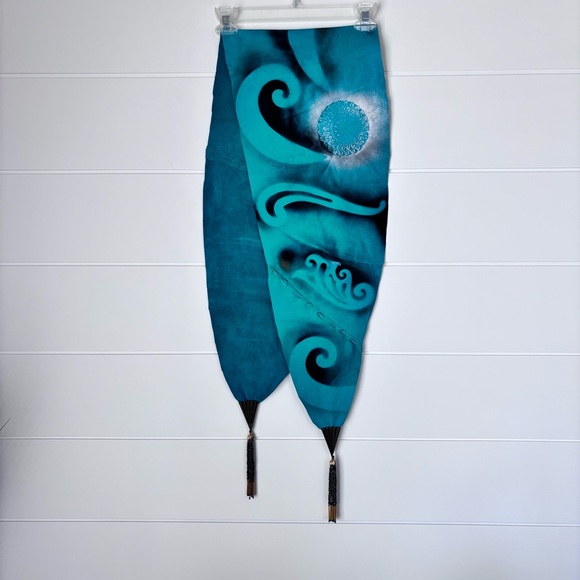 Vinatge Handmade Leather Table Console Alter Runner Shoulder Wrap Teal Green